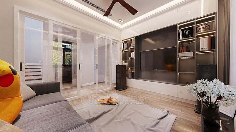 Mẫu thiết kế nội thất phòng khách hành lang tầng biệt thự hiện đại cao cấp