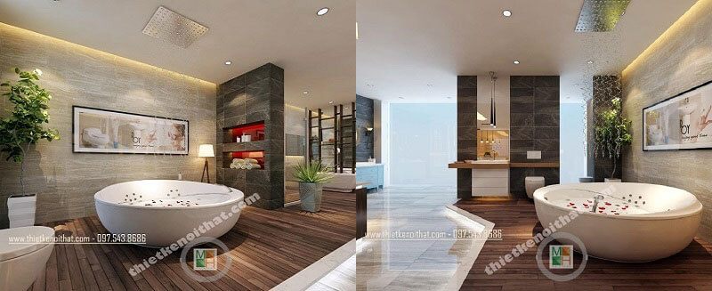 Khu vực trưng bày mô hình phòng tắm sang trọng với các thiết bị vệ sinh cao cấp được thiết kế bởi KTS MoreHome