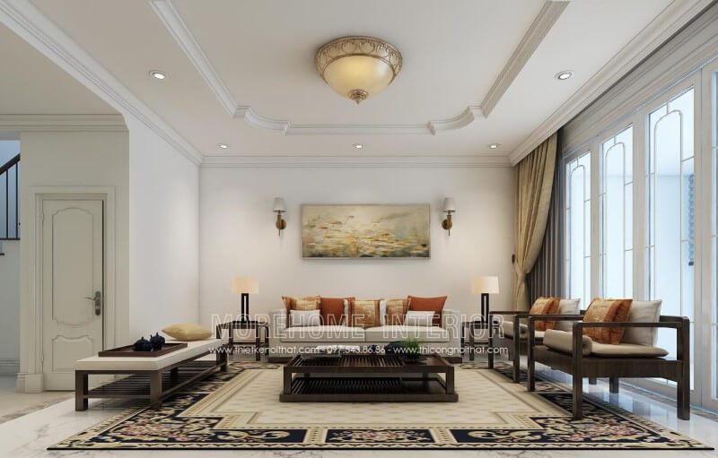 Sofa tân cổ điển đẹp gỗ tự nhiên bọc nỉ cao cấp, thiết kế đơn giản nhưng không kém phần lạ mắt